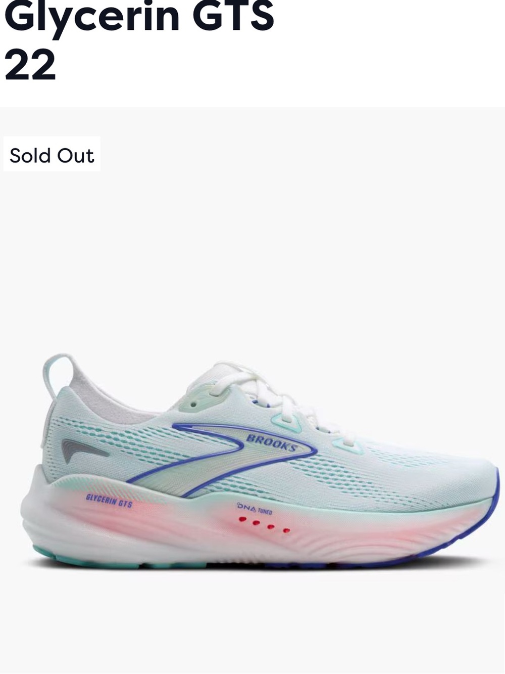 Brooks Women’s Glycerine GTS 22 — Light Aqua with Pink Accent